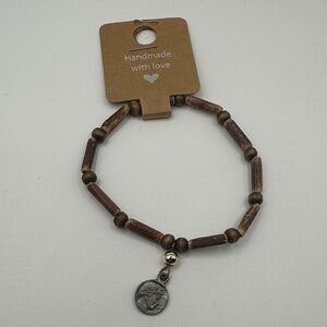Handmade Wooden Bead Bracelet with Cesar coin Charm
